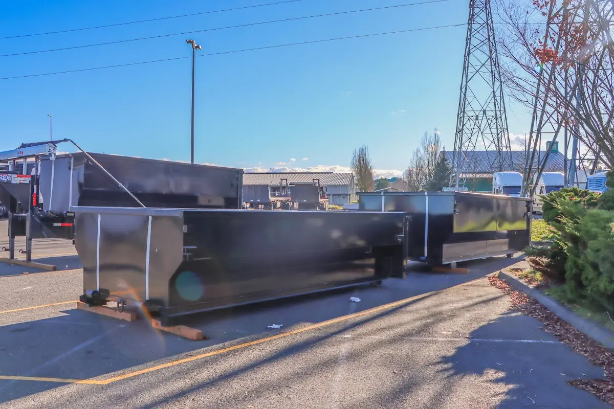 Roll-off dumpster ready for waste disposal at job site for Construction Dumpster Rental in Pingree Grove